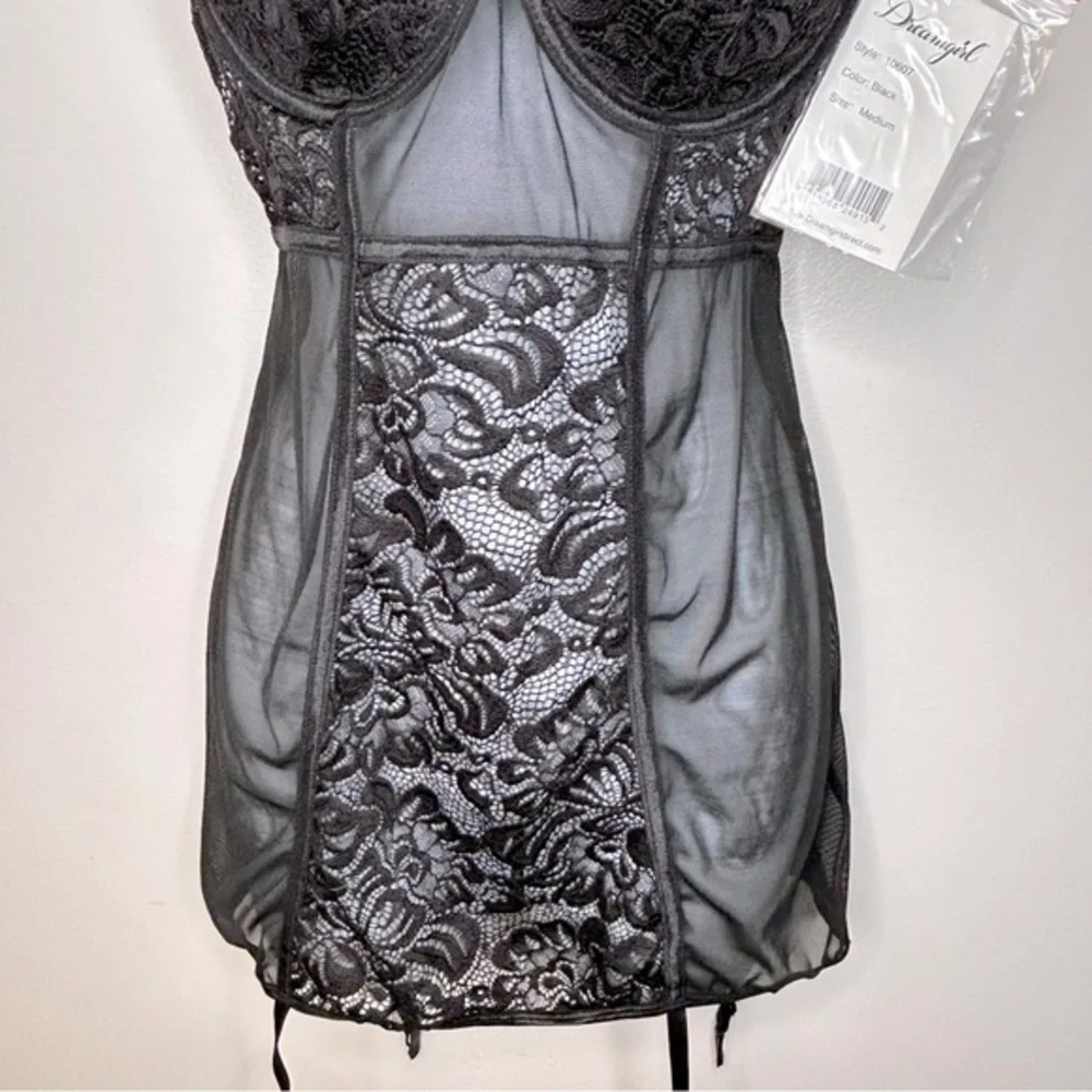 Dreamgirl Black Babydoll Bustier Garter Lingerie Size M‎ NWT - Picture 6 of 12